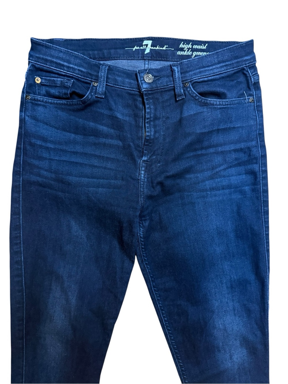 7 For All Mankind Deep Indigo High Waist Ankle Stretch Jeans - Picture 4 of 6